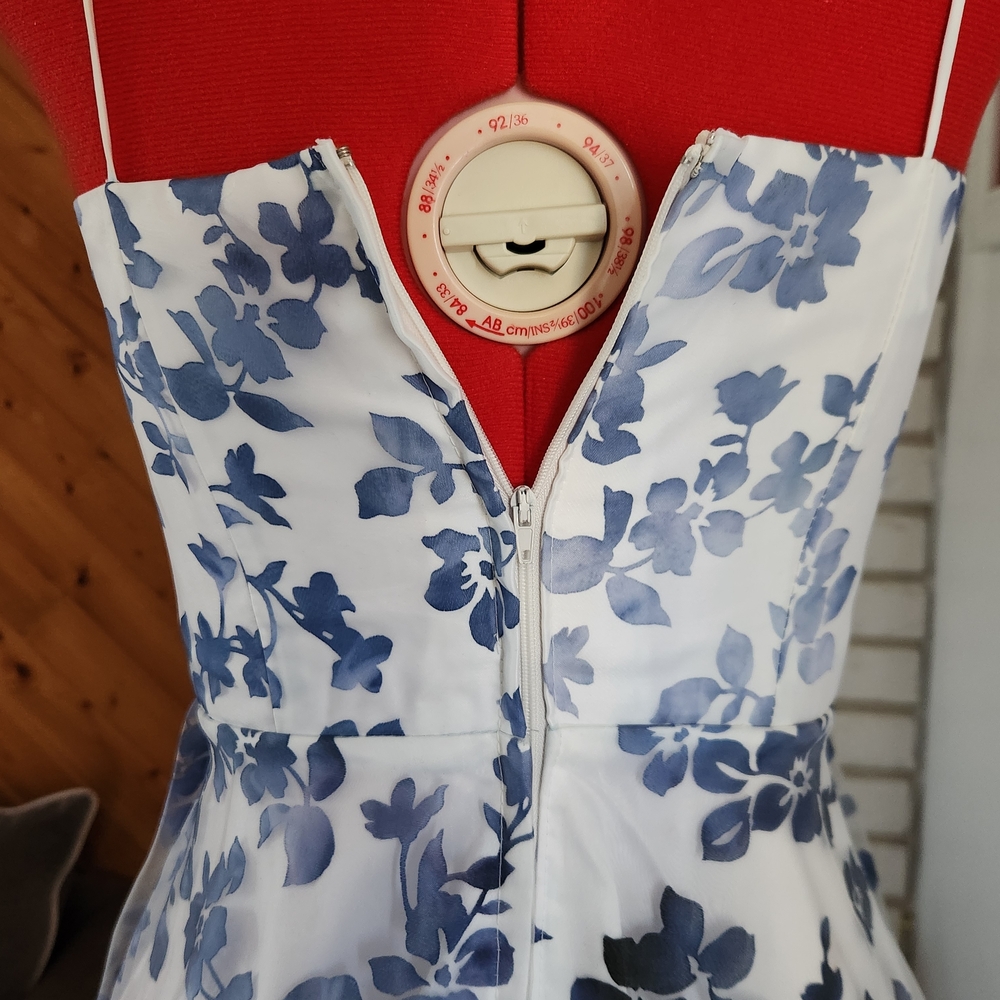 Handmade White Dress with Blue Floral Print - Picture 2 of 5